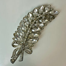 Load image into Gallery viewer, Vintage Clear Rhinestone Large Leaf Ribbon Brooch Pin (4")

