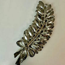 Load image into Gallery viewer, Vintage Clear Rhinestone Large Leaf Ribbon Brooch Pin (4")
