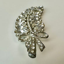 Load image into Gallery viewer, Vintage Clear Rhinestone Large Leaf Ribbon Brooch Pin (4")
