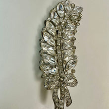 Load image into Gallery viewer, Vintage Clear Rhinestone Large Leaf Ribbon Brooch Pin (4")
