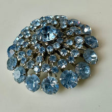 Load image into Gallery viewer, Vintage Pale Blue Rhinestone Domed Starburst Brooch Pin (2.25")

