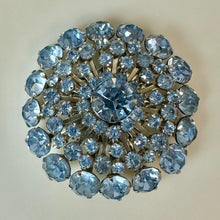 Load image into Gallery viewer, Vintage Pale Blue Rhinestone Domed Starburst Brooch Pin (2.25")
