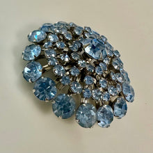 Load image into Gallery viewer, Vintage Pale Blue Rhinestone Domed Starburst Brooch Pin (2.25")
