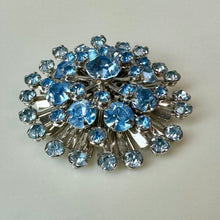 Load image into Gallery viewer, Vintage Pale Blue Rhinestone Domed Starburst Brooch Pin (2")
