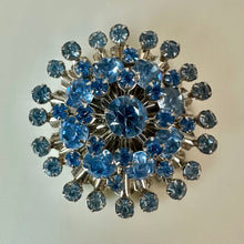 Load image into Gallery viewer, Vintage Pale Blue Rhinestone Domed Starburst Brooch Pin (2")
