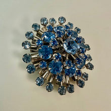 Load image into Gallery viewer, Vintage Pale Blue Rhinestone Domed Starburst Brooch Pin (2")

