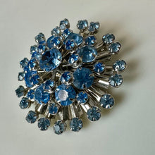 Load image into Gallery viewer, Vintage Pale Blue Rhinestone Domed Starburst Brooch Pin (2")
