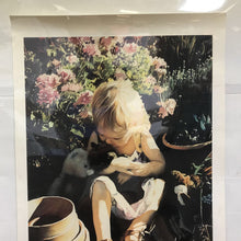 Load image into Gallery viewer, Suzi Mather Poster - Girl w/ Cat in Garden; "Emilys Friends" (33x23)
