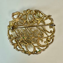 Load image into Gallery viewer, Vintage Mother Goldtone Rhinestone Enamel Filigree Brooch Pin (2")
