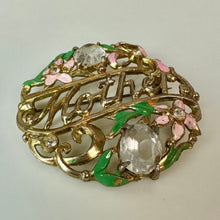 Load image into Gallery viewer, Vintage Mother Goldtone Rhinestone Enamel Filigree Brooch Pin (2")
