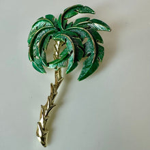 Load image into Gallery viewer, Vintage Goldtone Enamel Palm Tree Brooch Pin (2.5")
