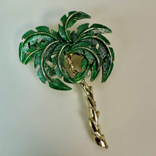 Load image into Gallery viewer, Vintage Goldtone Enamel Palm Tree Brooch Pin (2.5")
