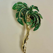 Load image into Gallery viewer, Vintage Goldtone Enamel Palm Tree Brooch Pin (2.5")
