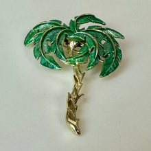 Load image into Gallery viewer, Vintage Goldtone Enamel Palm Tree Brooch Pin (2.5")
