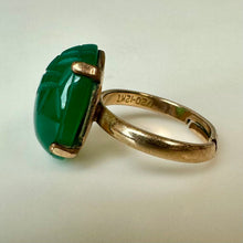 Load image into Gallery viewer, Vintage Gold Filled Carved Green Stone Scarab Ring (Adjustable)
