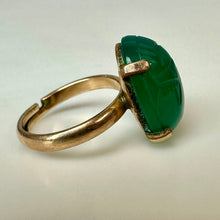 Load image into Gallery viewer, Vintage Gold Filled Carved Green Stone Scarab Ring (Adjustable)

