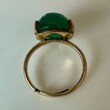 Load image into Gallery viewer, Vintage Gold Filled Carved Green Stone Scarab Ring (Adjustable)
