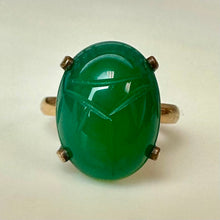 Load image into Gallery viewer, Vintage Gold Filled Carved Green Stone Scarab Ring (Adjustable)
