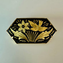 Load image into Gallery viewer, Vintage Damascene Gold Plated Dove Floral Brooch Pin (1.5")
