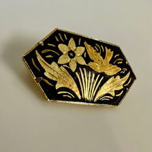 Load image into Gallery viewer, Vintage Damascene Gold Plated Dove Floral Brooch Pin (1.5")

