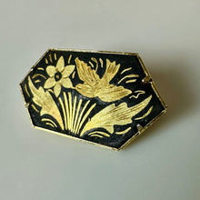 Load image into Gallery viewer, Vintage Damascene Gold Plated Dove Floral Brooch Pin (1.5")
