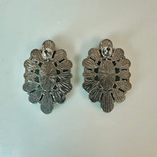 Load image into Gallery viewer, Mooncalf Handmade Silvertone Faux Turquoise Squash Blossom Earrings (1.25")
