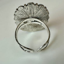 Load image into Gallery viewer, Mooncalf Handmade Silvertone Faux Turquoise Squash Blossom Ring (Adjustable)
