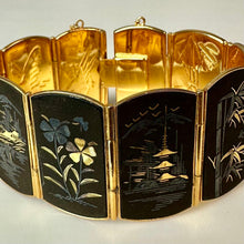 Load image into Gallery viewer, Vintage Amita Japan Damascene Scenic Panel Bracelet (6.75")
