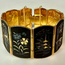 Load image into Gallery viewer, Vintage Amita Japan Damascene Scenic Panel Bracelet (6.75")
