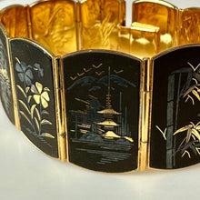 Load image into Gallery viewer, Vintage Amita Japan Damascene Scenic Panel Bracelet (6.75")
