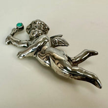 Load image into Gallery viewer, Vintage Sterling Turquoise Cherub Brooch Pin Made in Mexico (2.25")
