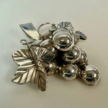 Load image into Gallery viewer, Vintage Sterling 3D Grape Bunch Brooch Pin w/ Pendant Loop (2")
