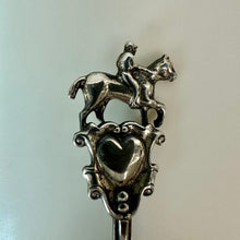 Load image into Gallery viewer, Vintage Sterling Horse Jockey Heart Spoon Brooch Pin (2.5")
