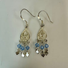 Load image into Gallery viewer, Sterling Blue Crystal Chandelier Earrings (1.75")

