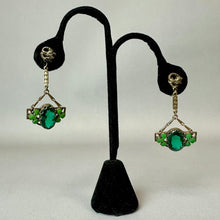 Load image into Gallery viewer, Vintage Neiger Bros Art Deco Gold Filled Green Glass Enamel Screw Back Earrings (2")
