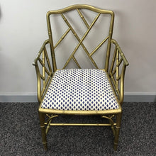 Load image into Gallery viewer, Golden Armchair w/ Blue &amp; White Seat (37x24x20) (2 Available)

