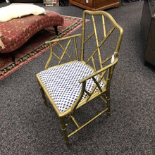 Load image into Gallery viewer, Golden Armchair w/ Blue &amp; White Seat (37x24x20) (2 Available)
