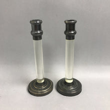 Load image into Gallery viewer, Lucite/Acrylic &amp; Silverplate Candlestick Holder Pair (9")
