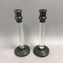 Load image into Gallery viewer, Lucite/Acrylic &amp; Silverplate Candlestick Holder Pair (9")
