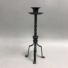 Load image into Gallery viewer, Vintage Black Wrought Iron Twisted Tripod Candlestick (10")
