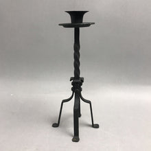 Load image into Gallery viewer, Vintage Black Wrought Iron Twisted Tripod Candlestick (10")
