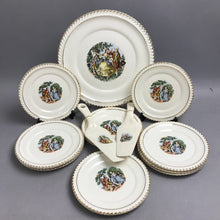 Load image into Gallery viewer, Vintage Harker Pottery Co 22k Gold Courting Couple China 15 Pc Cake Serving Set
