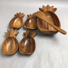 Load image into Gallery viewer, Handcrafted Wooden Pineapple Hawaiian Bowls Salad Fruit Vegetable Server Set 7pc (8x6)
