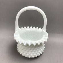 Load image into Gallery viewer, Fenton White Milk Glass Hobnail Basket With Ruffled Edge And Handle (9")
