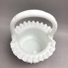 Load image into Gallery viewer, Fenton White Milk Glass Hobnail Basket With Ruffled Edge And Handle (9")
