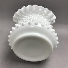 Load image into Gallery viewer, Fenton White Milk Glass Hobnail Basket With Ruffled Edge And Handle (9")
