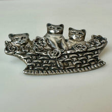 Load image into Gallery viewer, Vintage Sterling Kittens in a Flower Basket Brooch Pin w/ Pendant Loop (2.25")
