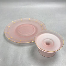 Load image into Gallery viewer, Vintage Pink Frosted Glass 2 Piece Serving Set (3.5x10)
