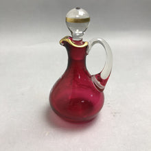 Load image into Gallery viewer, Vintage Mary Gregory Hand Painted Cranberry Red Glass Cruet W/Glass Stopper(7")
