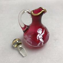Load image into Gallery viewer, Vintage Mary Gregory Hand Painted Cranberry Red Glass Cruet W/Glass Stopper(7")
